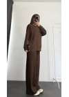 Düğme Detay Tunik Takım - Kahve