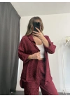 Elena Desenli Gömlek Takım - Bordo