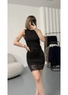Elisa Dantel Detay Elbise - Siyah
