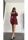 Emma Pileli Elbise - Bordo