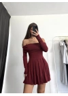 Emma Pileli Elbise - Bordo