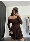 Emma Pileli Elbise - Kahve