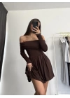 Emma Pileli Elbise - Kahve