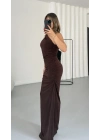 Emmy Tek Omuz Elbise - Kahve