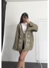 Etnik Desen Kimono Ceket- Haki