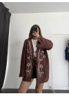 Etnik Desen Kimono Ceket- Kahve