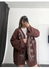 Etnik Desen Kimono Ceket- Kahve