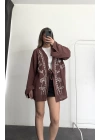 Etnik Desen Kimono Ceket- Kahve