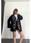 Etnik Desen Kimono Ceket- Siyah