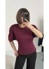 Everly Yarasa Kol Bluz - Bordo
