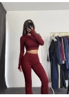 Fine Basic Crop Takım - Bordo