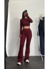 Fine Basic Crop Takım - Bordo