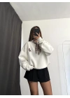 Fular Detay Sweatshirt - Beyaz