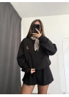 Fular Detay Sweatshirt - Siyah