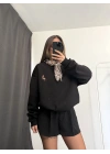 Fular Detay Sweatshirt - Siyah