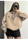 Fular Detay Sweatshirt - Vizon