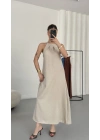 Gia Halter Yaka Elbise - Bej