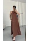 Gia Halter Yaka Elbise - Kahve