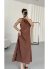 Gia Halter Yaka Elbise - Kahve