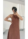 Gia Halter Yaka Elbise - Kahve