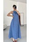 Gia Halter Yaka Elbise - Mavi