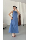 Gia Halter Yaka Elbise - Mavi