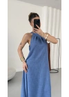 Gia Halter Yaka Elbise - Mavi