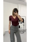 Hola V Yaka Dantelli Crop - Bordo