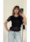 India Dantel Crop - Siyah