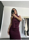 İndila Drapeli Elbise - Bordo