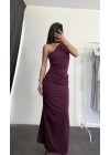 İndila Drapeli Elbise - Bordo