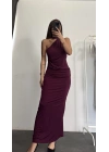 İndila Drapeli Elbise - Bordo
