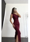 Jade Taşlı Elbise - Bordo