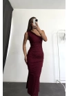 Jade Taşlı Elbise - Bordo