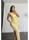 Jade Taşlı Elbise - Sarı