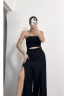 Jenna Yırtmaçlı Pantolon -Siyah