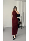 Kaisa Drapeli Elbise - Bordo