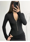 Kalysta Fermuarlı Bodysuit - Siyah