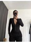 Kalysta Fermuarlı Bodysuit - Siyah