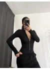Kalysta Fermuarlı Bodysuit - Siyah