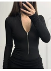 Kalysta Fermuarlı Bodysuit - Siyah