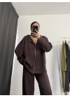 Kapüşonlu Tunik Takım - Kahve
