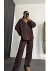 Kapüşonlu Tunik Takım - Kahve