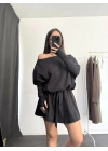 Karina Kayık Yaka Elbise - Siyah