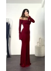 Kayık Yaka Balık Elbise - Bordo