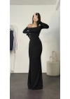 Kayık Yaka Balık Elbise - Siyah