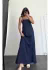 Keten Maxi Elbise -Lacivert