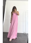 Keten Maxi Elbise -Pembe