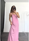 Keten Maxi Elbise -Pembe