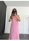 Keten Maxi Elbise -Pembe